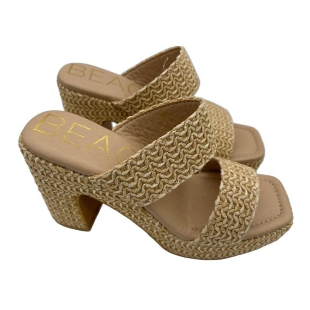 Beach by Matisse Platform Sandals Women's Size 10 Tan Raffia Block Heel Mules